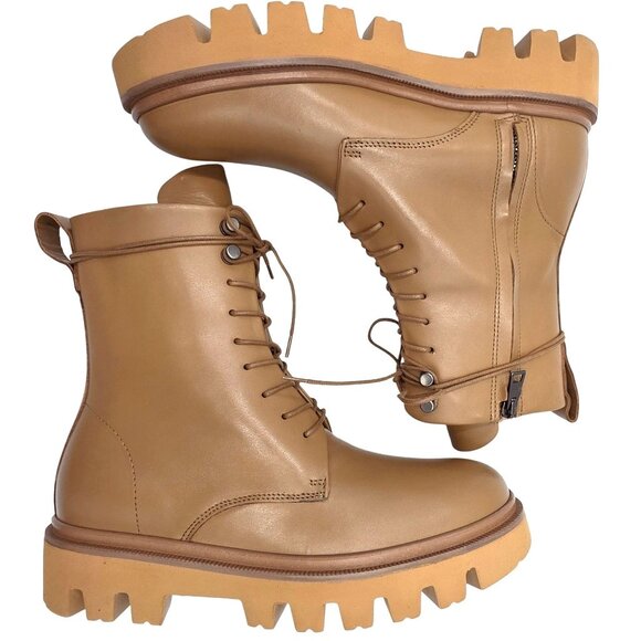 NEW Koio Italy Women 11 Fawn Beige Leather Cortina Combat Boots Handmade Shoes - Picture 4 of 16